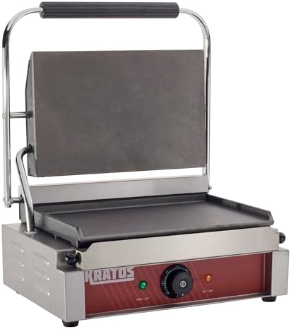 Kratos Commercial Electric Panini Sandwich Grill with Smooth Plates, 14" x 9" Cooking Surface, Commercial Countertop Panini Press, 120V, 1750W (29Y-021)