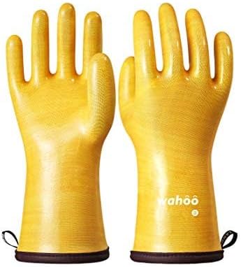 LANON Protection Wahoo Liquid Silicone Smoker Oven Gloves, Food-Contact Grade, Heat Resistant Gloves for Cooking, Grilling, Baking, Yellow, L/9