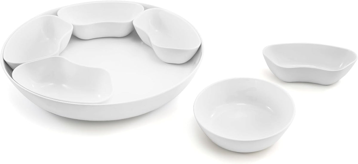 TP Taco Bar Serving Set, Melamine Serving Platter with Lazy Susan, Serving Tray and Bowls, Taco Tuesday Kit Snack Holder for Party and Fiesta, White