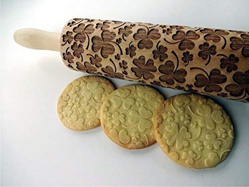 LUCKY CLOVER EMBOSSING ROLLING PIN for SAINT PATRIK'S DAY COOKIES CLOVER LEAF SHAMROCK Lá Fhéile Pádraig