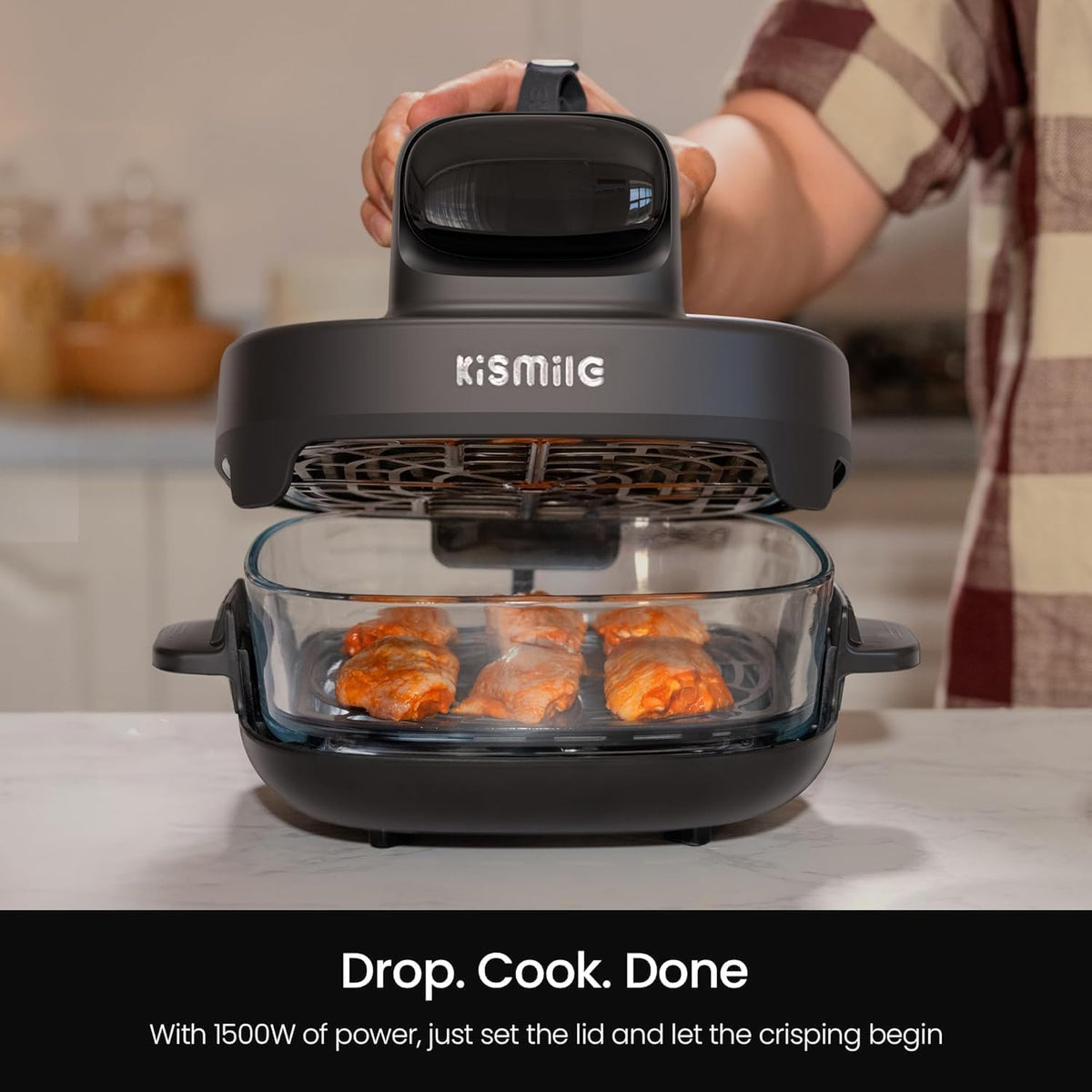 Kismile 5-in-1 Portable Glass Air Fryer, 2.6QT & 4.7QT Dual Glass Containers with Lids, 85% Less Oil, Compact Smart Air Fryer Oven for Deep Roast, Crisp, Keep Warm – Freezer & Dishwasher Safe
