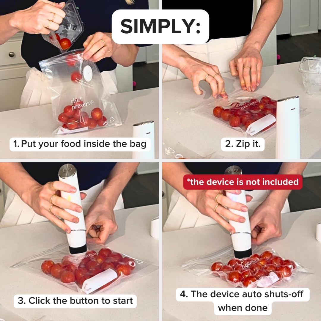 Chef Preserve Reusable Vacuum Sealer Bags for Food – 30 BPA-Free Food Storage Bags, Freezer, Microwave – Odor-Resistant, Leak-Proof – Compatible with Chef Preserve Vacuum Sealers