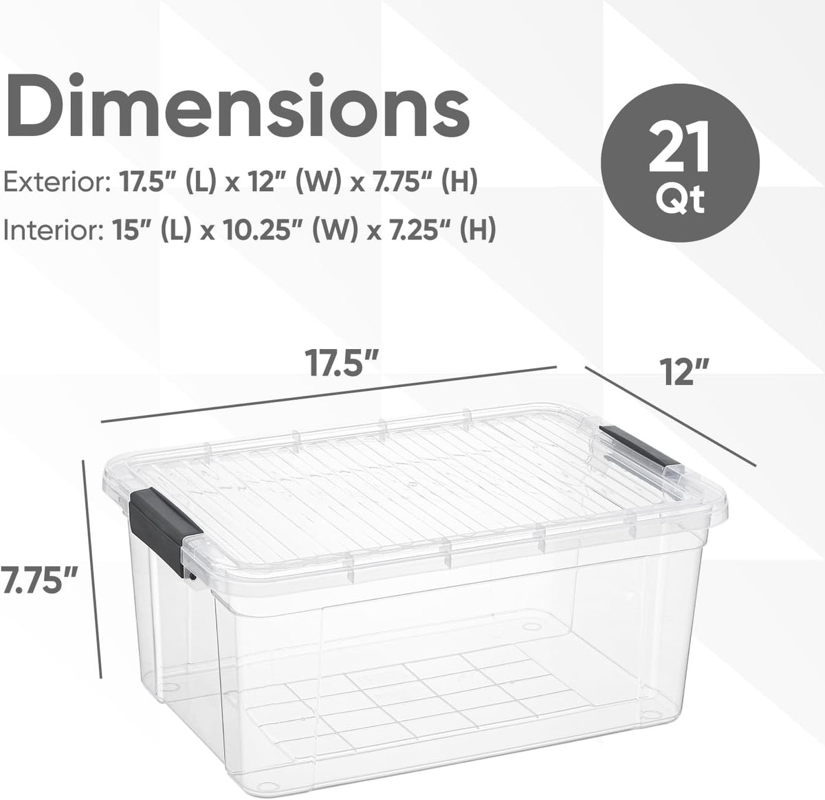 Superio Clear Storage Boxes with Lids, 20 Quart Plastic Container Bins for Organizing, Stackable Crates, BPA Free, Non Toxic, Odor Free, Organizers for Home, Office, School, and Dorm