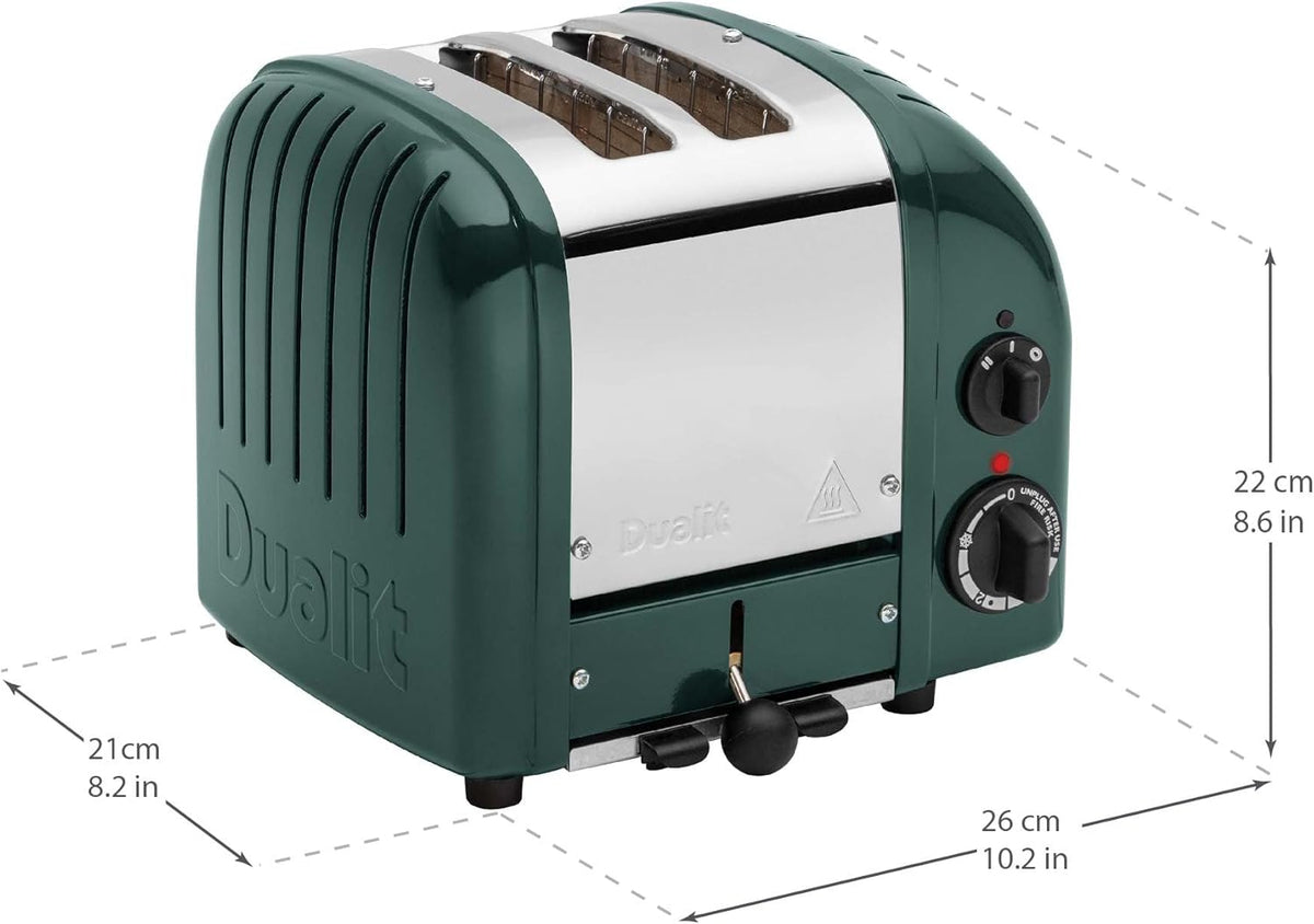 Dualit Classic 2 Slice NewGen Toaster - Stainless Steel - Hand Built in the UK - Replaceable ProHeat elements - Defrost Bread - Mechanical Timer - Evergreen Classic Toaster
