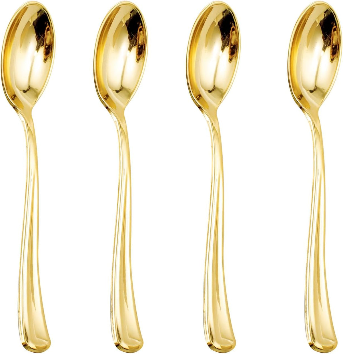 WDF 100 Pack Gold Plastic Spoons Disposable - Durable Heavy Duty 6.9 Inch Gold Spoons, Heat Resistant Modern Disposable Spoons Perfect for Parties, Wedding, Banquets
