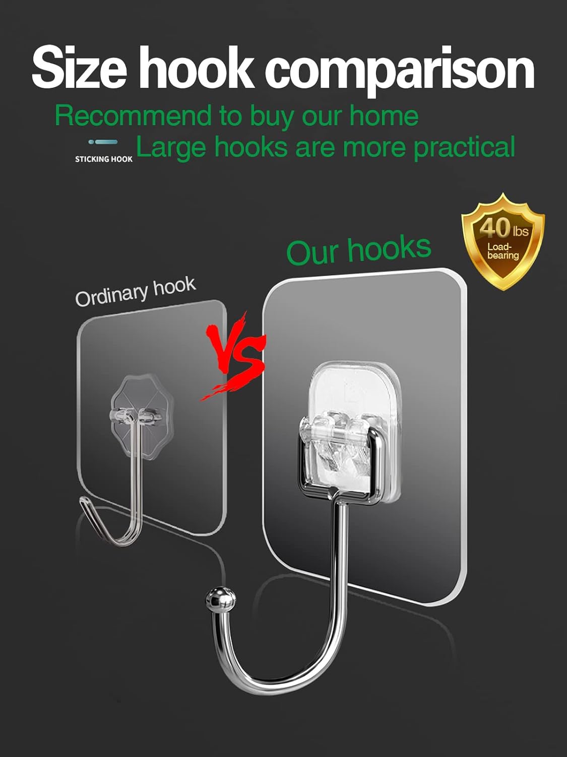 EKE 12 Pack of Large Adhesive Hook Wall Hooks with 40Ib Load Capacity (max) for Hanging Stainless Steel Towels and Coats, Suitable for Kitchens, bathrooms, Homes and Offices (12).