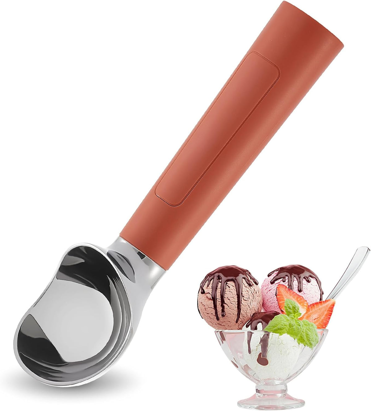 Heated Ice Cream Scoop Rechargeable, Electric Warming Ice Cream Scooper with LED Display, Heats to 158°F for Hard Ice Cream, Easy for Seniors & Kids, IP67 Waterproof (Mocha Brown, 2oz)