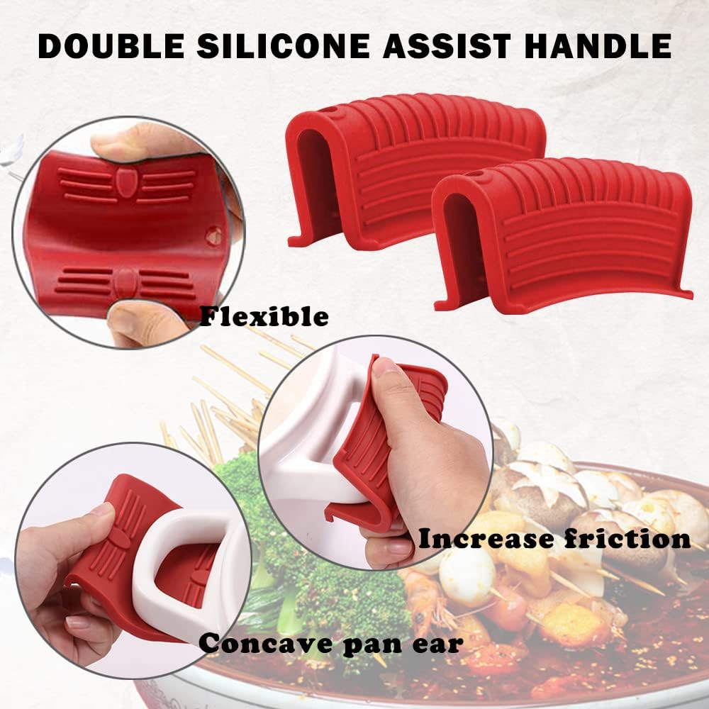 2 Pairs Silicone Pot Handle Holders,Hot Skillet Handle Covers,Anti-Slip Silicone Cast Iron Pans Handles,Pan Lids Dutch Ovens Baking Sheets Casserole Cookware