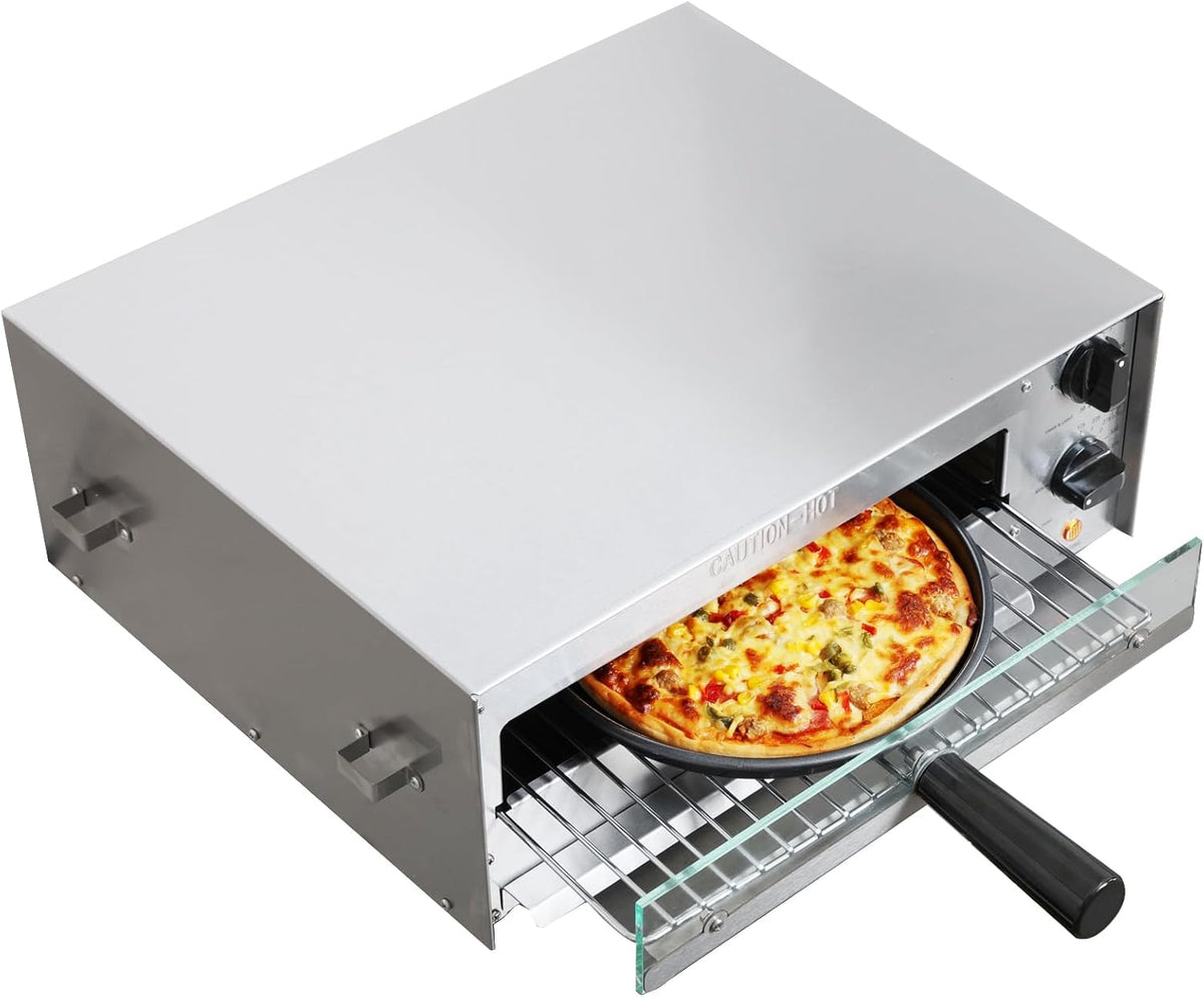 CROSSON Countertop Electric Frozen Pizza Oven For Indoors with 30-minitue Timer,Glass Door and Interior Light,Commercial Pizza Maker for Restaurant and Home Use,120V/1550W (13 Inch)