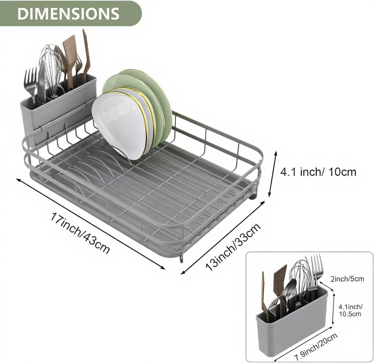 Dish Drying Rack Stainless Steel Drying Racks for Kitchen Counter Large Capacity Storage Racks with Drainboard Curlery Holder Gray