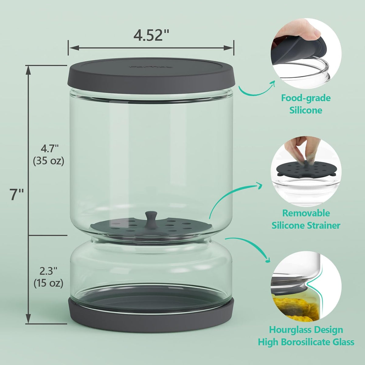 Airtight Glass Pickle and Olive Container - 50 OZ Jar with Strainer for Pickle Lover, Kitchen Organization Must-Have Versatile Food Keeper, BPA-Free, Dishwasher Safe (Midnight Blue)