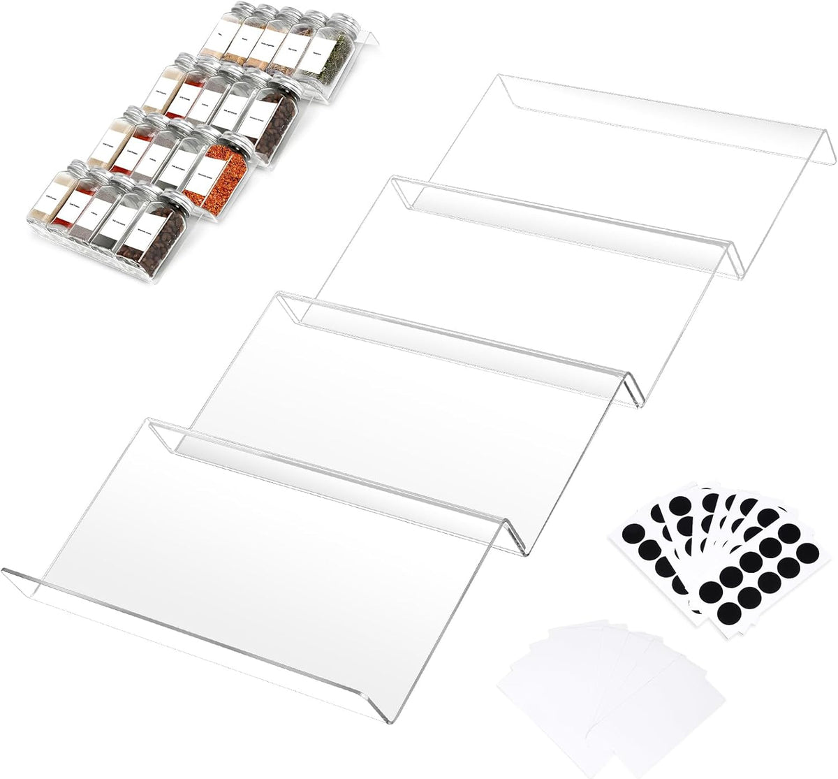 Acrylic Seasonings Spice Rack,Acrylic Spice Drawer Organizer,4 Tier,for Drawer/Countertop,Organize and Display Your Spices,and Seasonings(Jars not included)