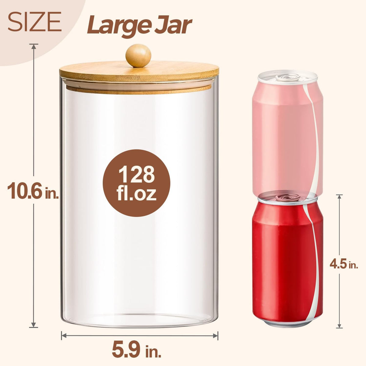 ComSaf 1 Gallon Glass Jar, 128 oz Flour Container, Large Glass Canister with Lid, Food Storage Pantry with Spoon and Clip for Sugar, Oat, Rice, Beans, Pasta, Coffee, Grain