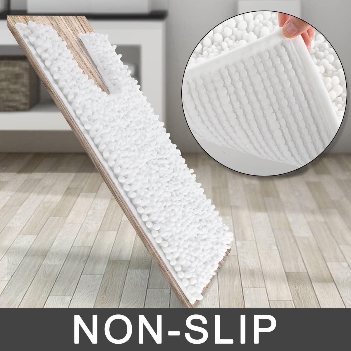 Yimobra Toilet Rugs U Shaped 24x20, Soft Comfortable Absorbent Chenille Toilet Mat for Bathroom Floor, Non-Slip Contour Bathroom Rugs for Toilet, Dry Quickly Machine Washable, White
