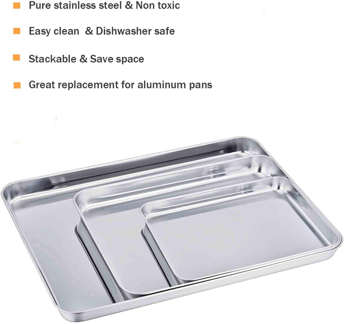 TeamFar Baking Sheet with Rack Set, 20’’ & 16’’ & 12½’’, Stainless Steel Cookie Sheet Baking Pans with Cooling Roasting Racks, Non Toxic & Rust Free, Mirror Finish & Dishwasher Safe - 6 Pieces
