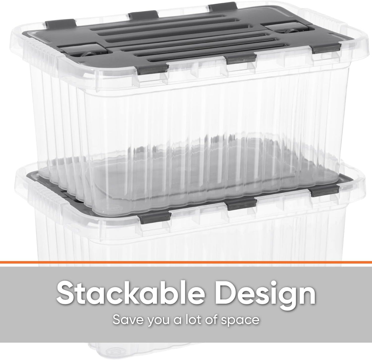 Superio Clear Storage Boxes with Attached Lids, Plastic Container Bins with Hinged Lids for Organizing, Stackable Crates, BPA Free, Non Toxic Organizers (2 Pack, 17"x11.65"x8.75")