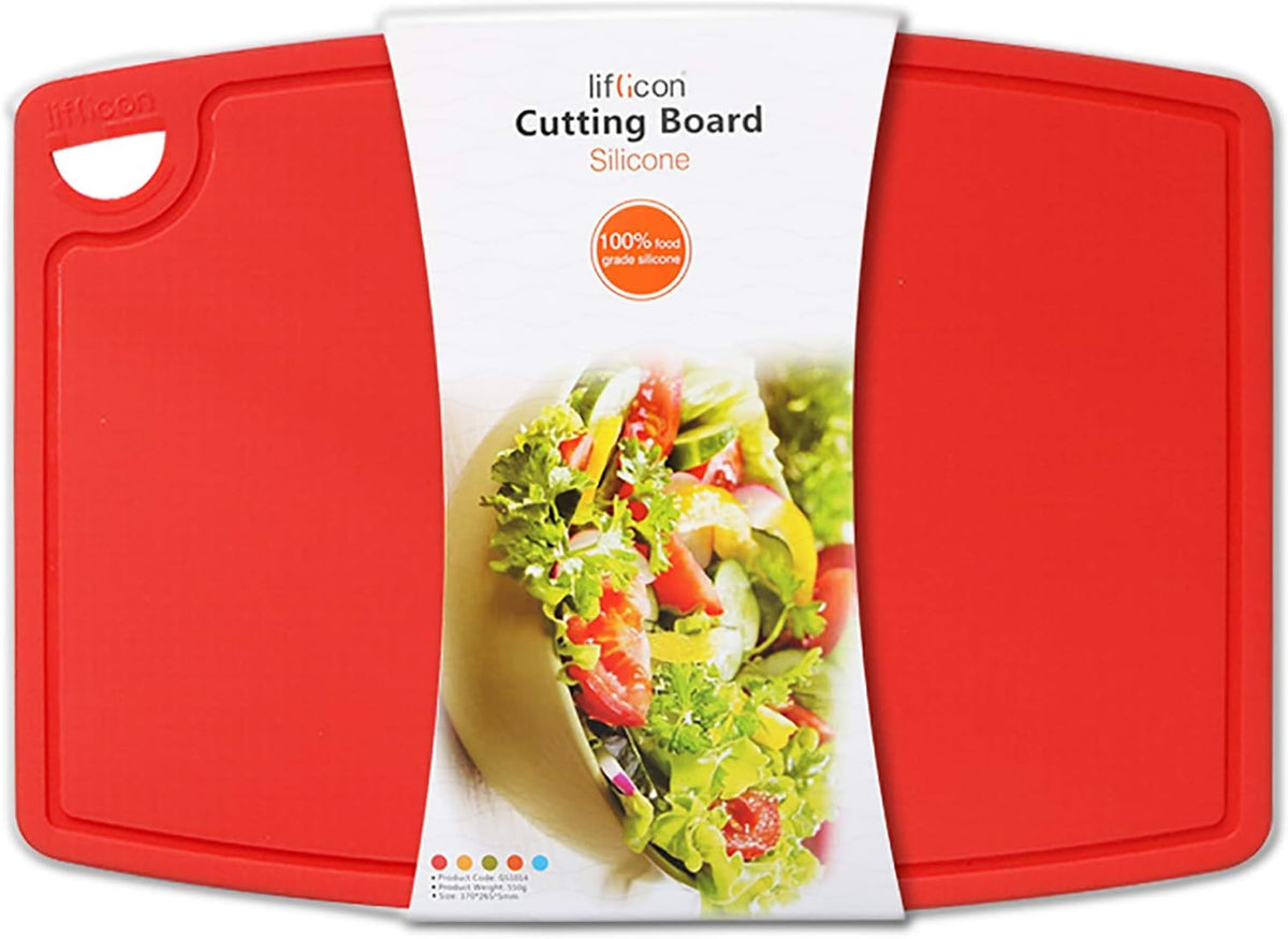 Extra Large Thick Silicone Cutting Boards for Kitchen 14.6'' x 10.43'' Flexible Cutting Chopping Boards/Mats Non-slip Deep Drip Juice Groove, Dishwasher Safe-Red