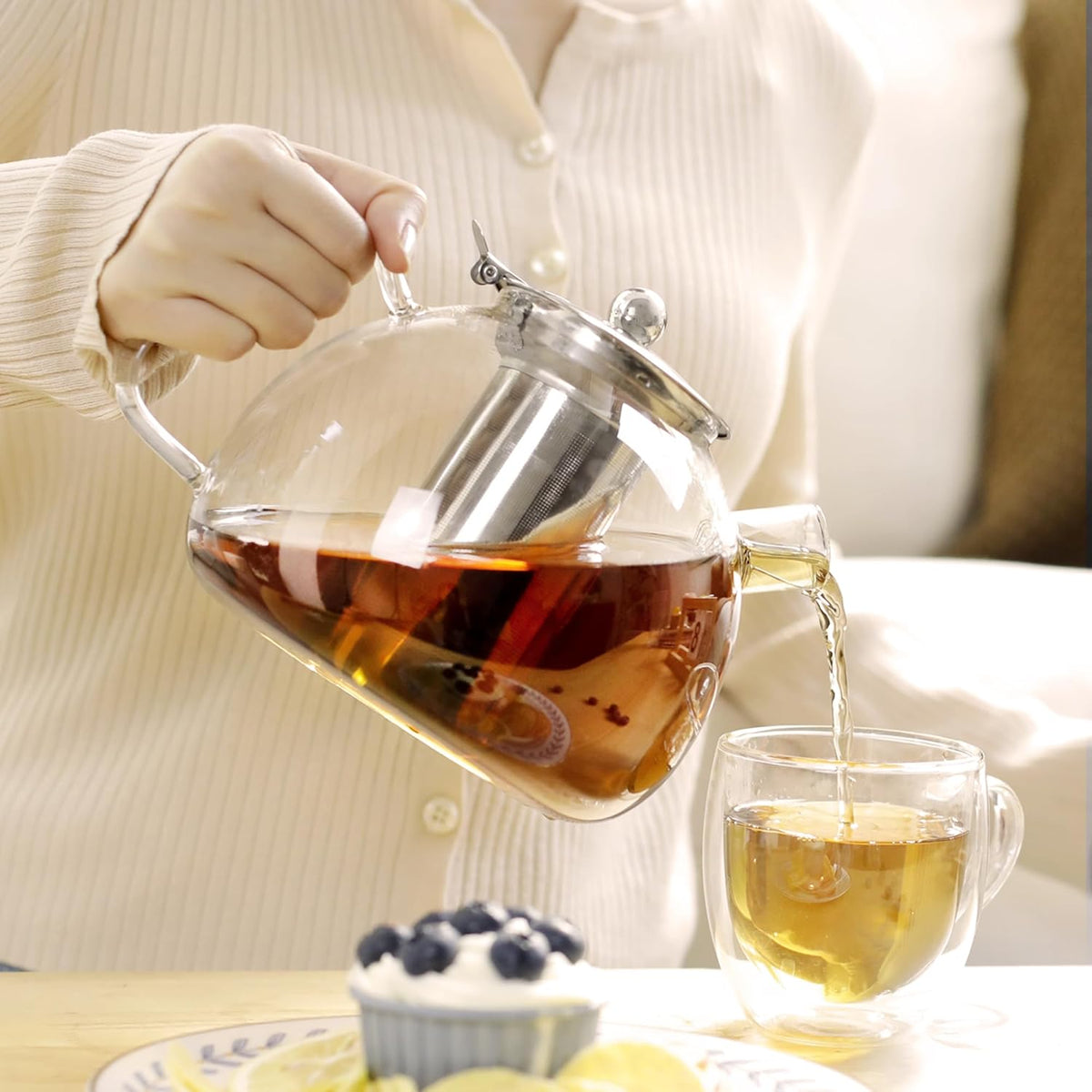 LIBWYS 1500ml(51oz) Glass Teapot, Teapot with Removable Infuser, Stovetop Safe Tea Pot made of Heat-resistant Borosilicate Glass, Blooming and Loose Leaf Tea Maker, Easy to Clean