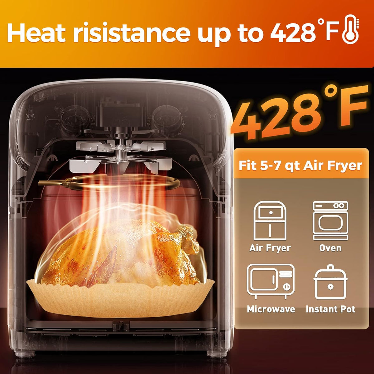 Air Fryer Paper Liners: 100Pcs Parchment Paper, 8" Air Fryer Liner Disposable for Microwave, Non-Stick Square Air Fryer Basket Liner