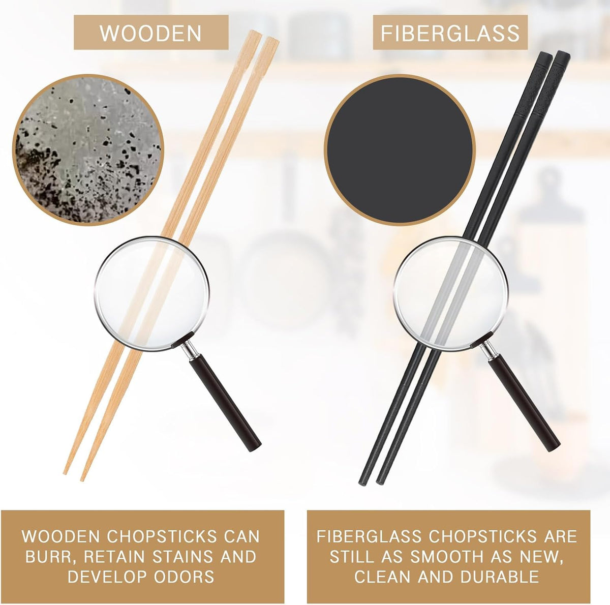 Dandat 100 Pairs Fiberglass Reusable Chopsticks 9.5" Dishwasher Safe Black Cherry Chopsticks for Chinese Style Japanese Food Cooking Supplies