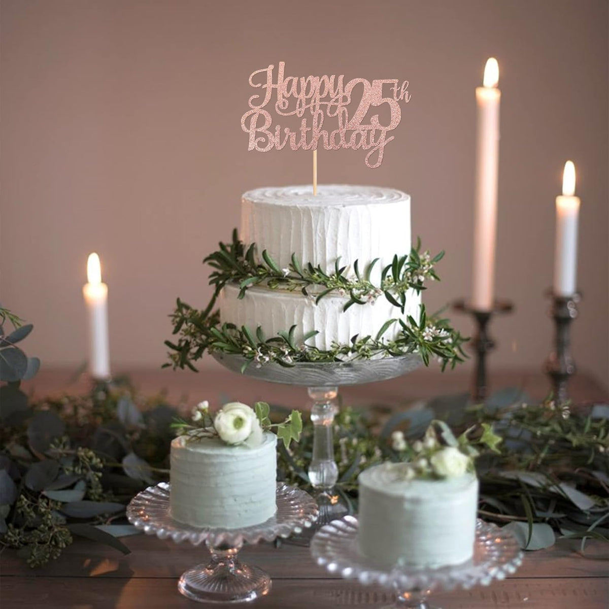 1 PCS Happy 25th Birthday Cake Topper Glitter Cheers to 25 Years Birthday Cake Pick 25 Fabulous Cake Decoration for Happy 25th Birthday Theme Party Decorations Supplies Rose Gold