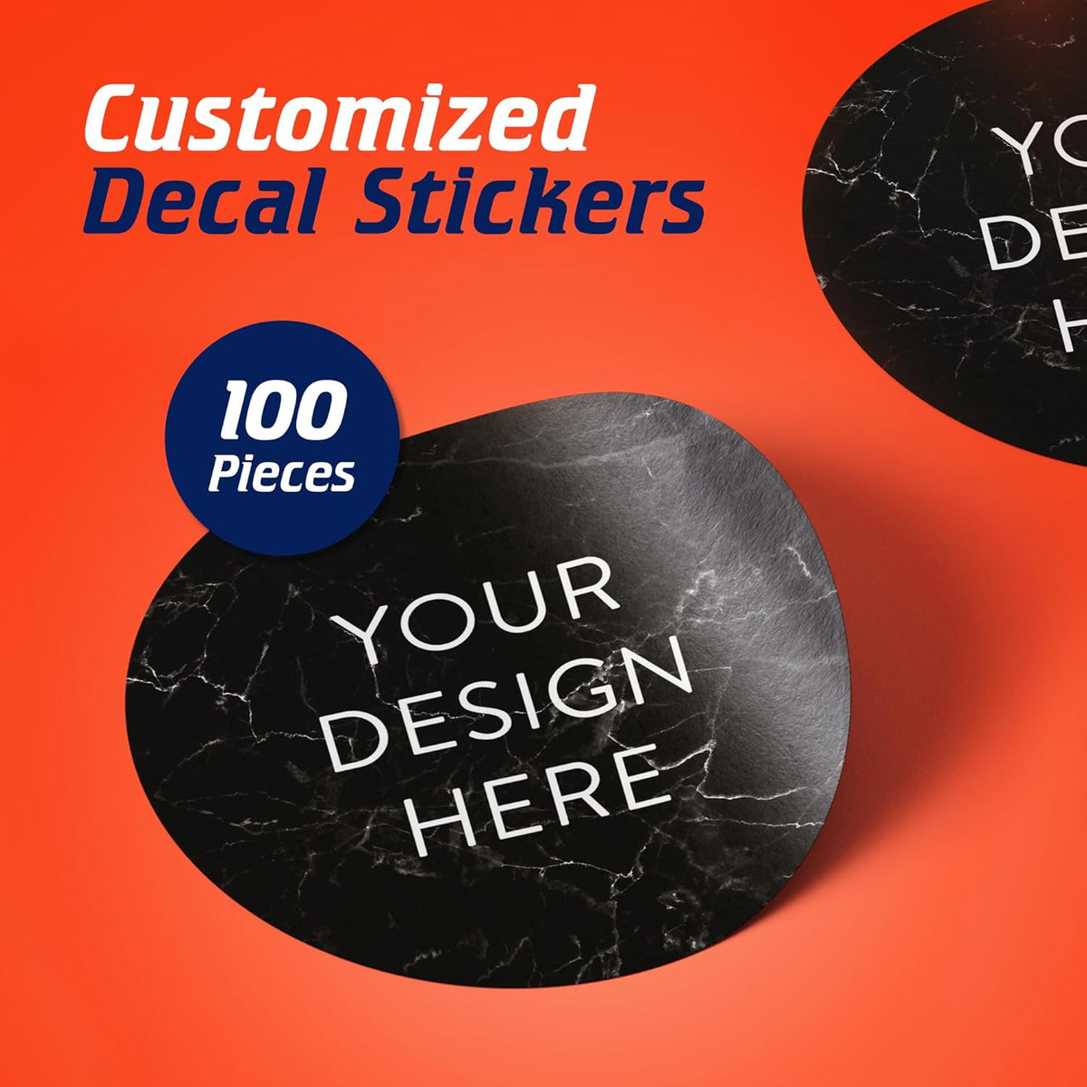 100 Custom Vinyl Stickers - Upload Your own Image, Text, Design, Logo - Personalized Logo Labels for Handmade, Packaging, Bottle, Jars, Candle, Brand Stickers (Black Marble, 1.5x1.5)