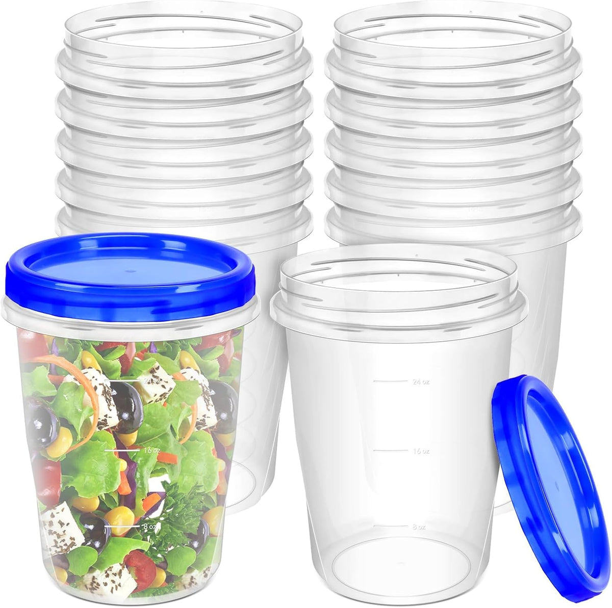 12 Pack Freezer Containers with Screw On Lids, 32 Oz Stackable Reusable Plastic Storage Container, Airtight Plastic Food Storage Containers with Twist Top Lids for Food Soup Jello Sauce