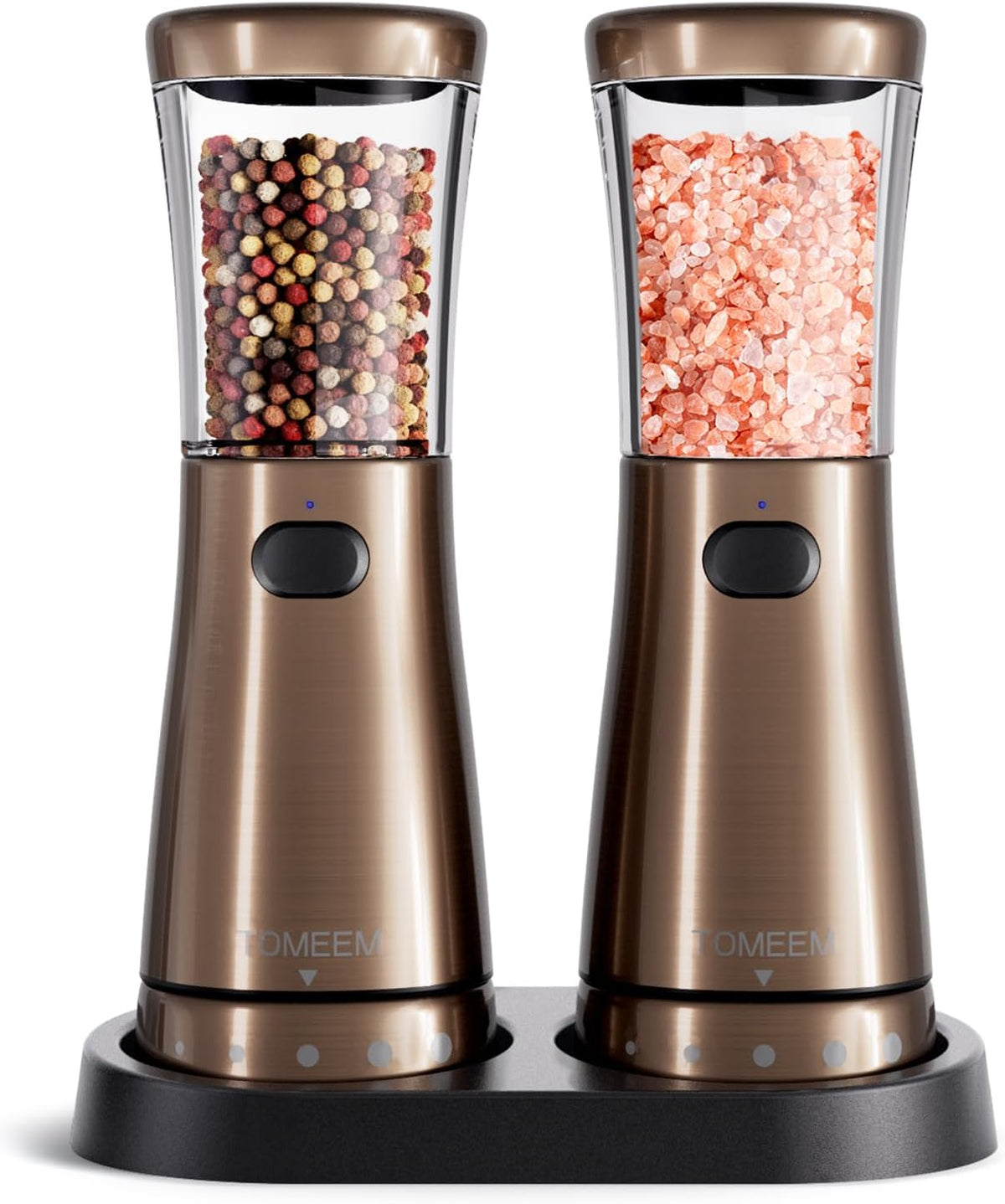 Electric Salt and Pepper Grinder Set with Storage Base, Stainless Steel Rechargeable Salt and Pepper Grinder Set with 4.5 oz Large Capacity, 1.8" Wide Mouth, Adjustable Coarseness, Ideal for Kitchen