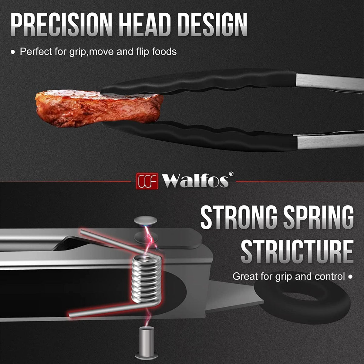 Walfos Small Silicone Tongs for Cooking- 7 inch Mini Kitchen Tongs with Silicone Tips, Great for Cooking, Turning, Serving, Food tongs Set of 3