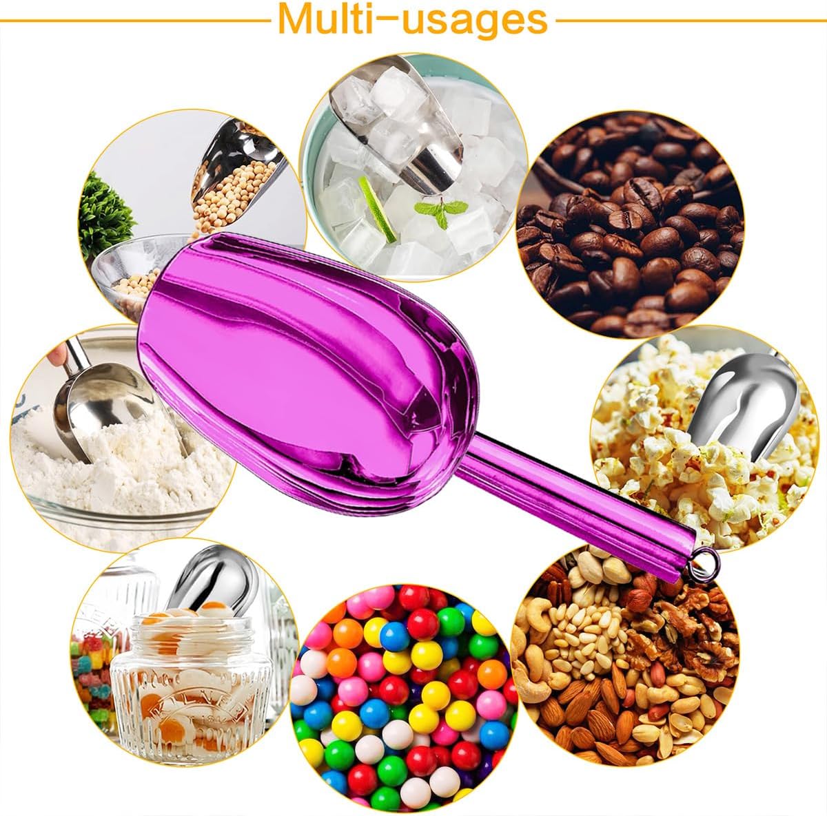 Metal Ice Scoop，Kitchen Ice Scooper for Ice Maker,Stainless Steel Small Ice Scooper for Freezer，Kitchen Gadgets Cookie Flour Pet Dog Food Scoop (purple, 3oz)