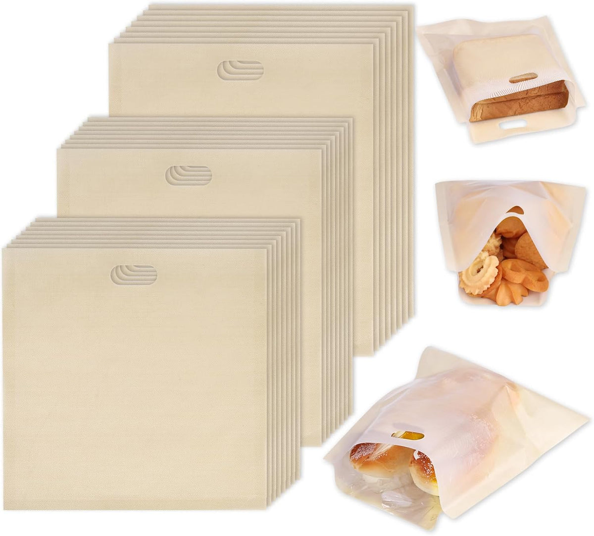 VGOODALL 24 Pack Reusable Toaster Bags, 3 Sizes Grilled Cheese Bags Non Stick Heat Resistant Easy to Clean for Toast Panini Cheese Sandwiches