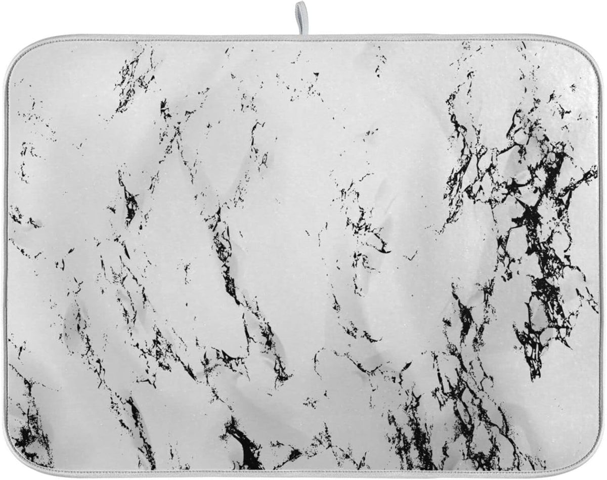 Super Absorbent Dish Drying Mat, Microfiber Fast-Drying Dish Mat, 16" x 18", Kitchen Dish Drying Pad, White Marble