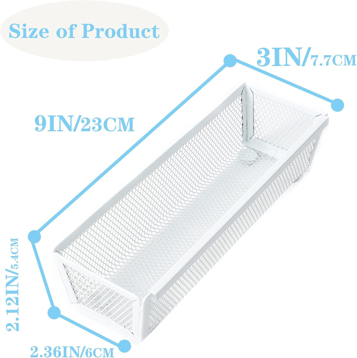 Mesh Tray Kitchen Drawer Utensil Cutlery Tray Office Supplies with Inter-locking Arm Drawer Dividers Organizer for Silverware, Flatware, Home,Office, School,Bedroom(9＂X3＂6pack) White