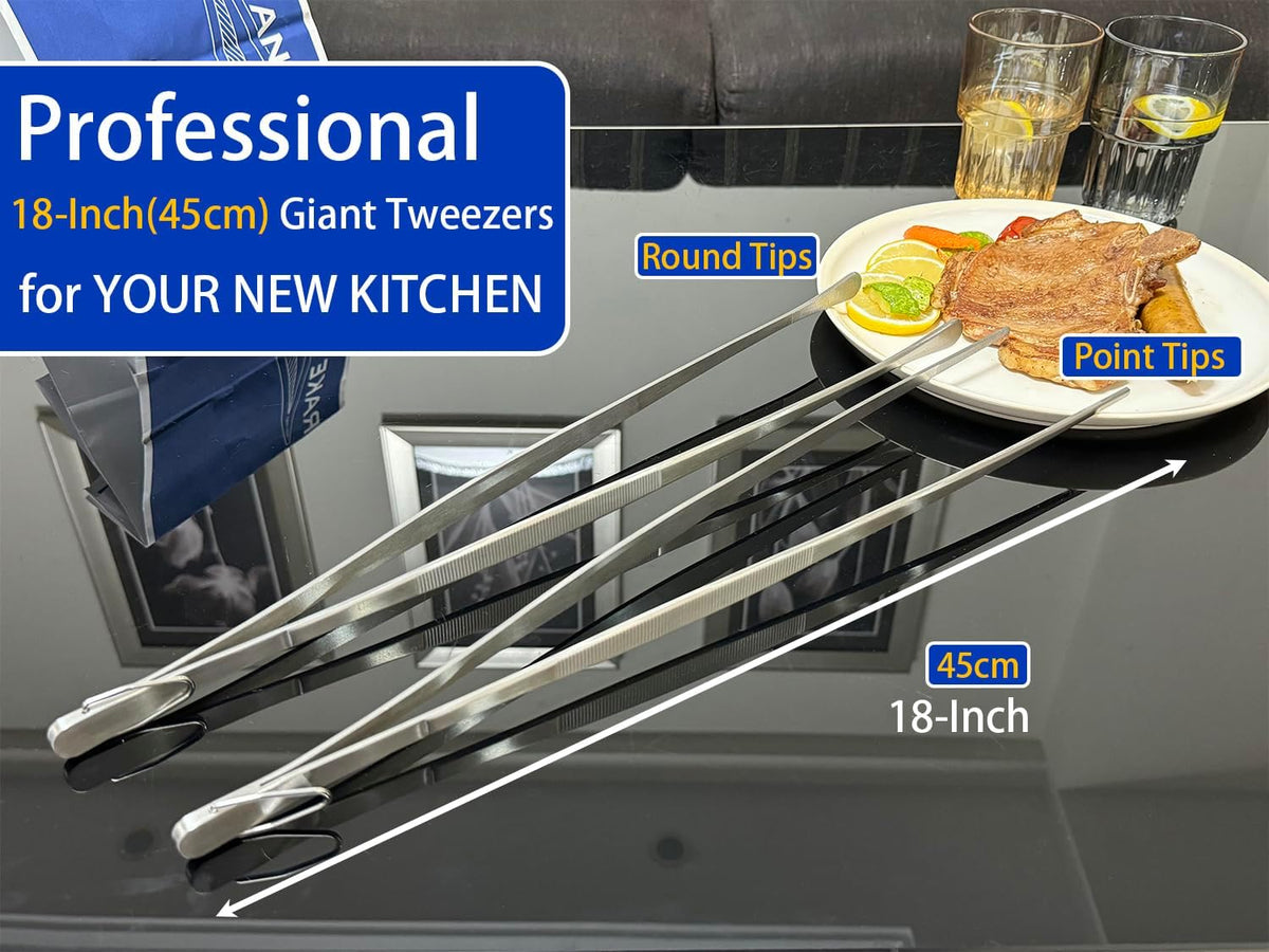 JETKONG 18 Inch (45cm) Extra Long Barbecue Tongs, Heavy Duty Giant Tweezer Tongs for Grilling and BBQ, Set of 2 (Point Tips)