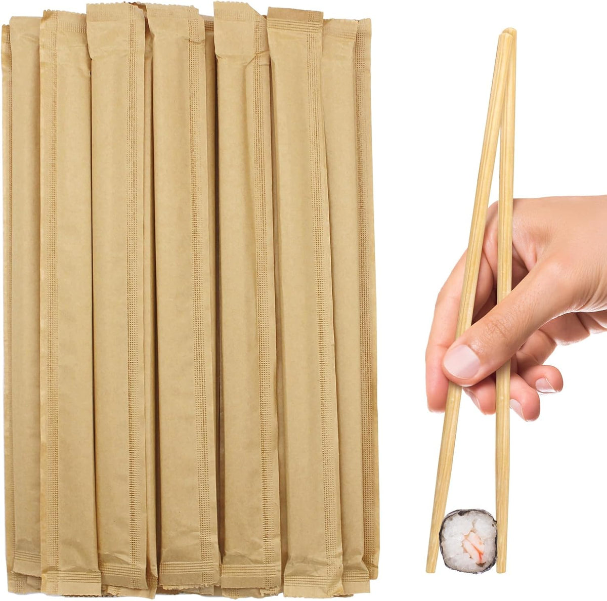 Disposable Bamboo Chopsticks (Approx.100 sets),Japanese Chopsticks,9.25'' Long Chopsticks Disposable,Individually Full Kraft Paper Wrapped Chinese Chopsticks