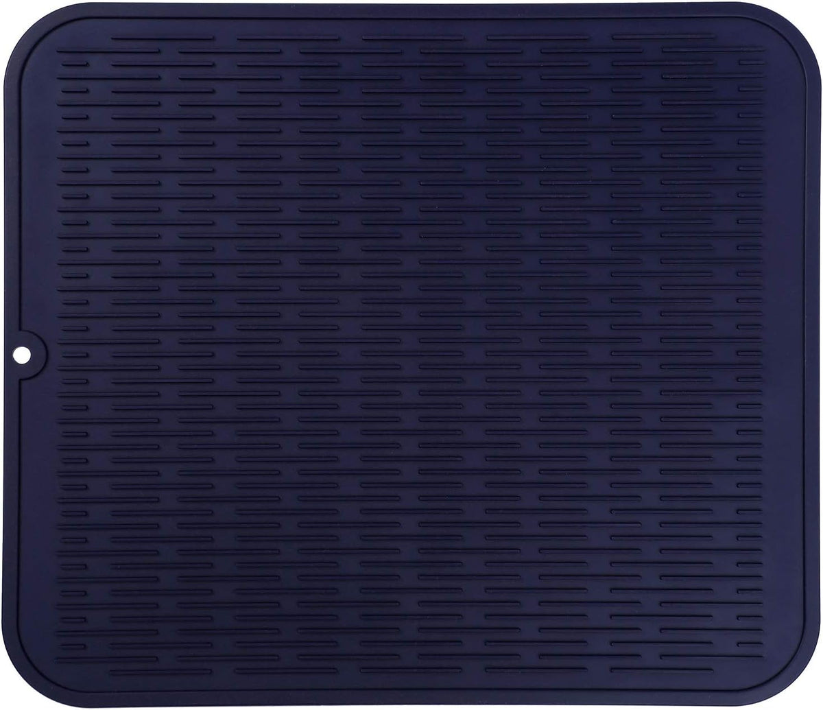 Silicone Dish Drying Mat for Multiple Usage,Easy clean,Eco-friendly,Heat-resistant Silicone Mat for Kitchen Counter or Sink,Refrigerator or Drawer Liner Navy Blue XL 18 inches x 16 inches