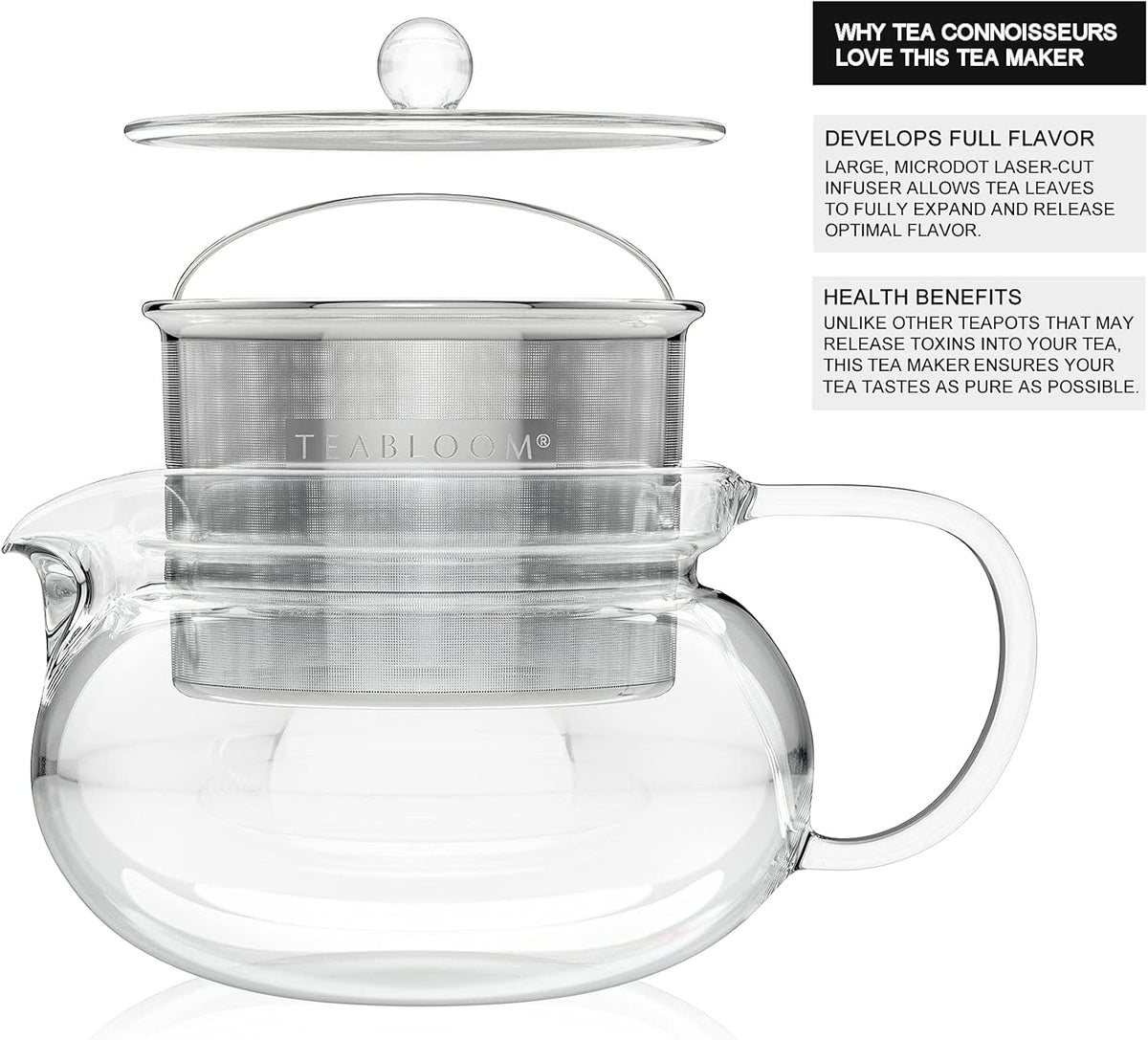 Teabloom Kyoto 2-in-1 Tea Kettle and Tea Maker – Glass Teapot with Removable Loose Tea Infuser – Tea Connoisseur's Choice