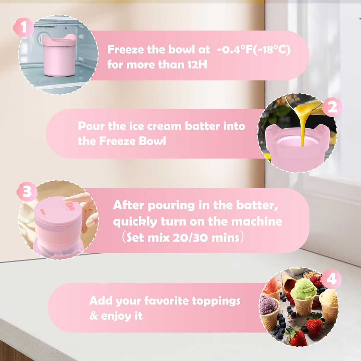 Soft Serve Ice Cream Maker Machine – Rechargeable Compact for Homemade Gelato,Sorbet & Frozen Yogurt, Stylish Pink Design,Perfect for 1-2 Servings,Best Gift for Couples & Families