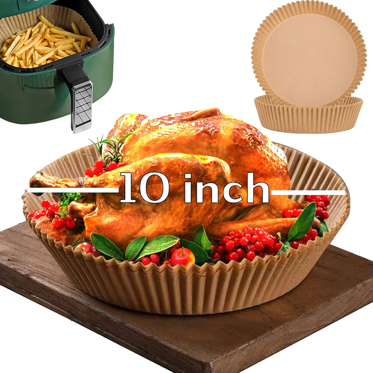 10 Inch Air Fryer Disposable Paper Liner Round, [ XXL Size] 100Pcs Parchment Paper Liners for 7QT Air Fryer, Non-stick, Food Grade Baking