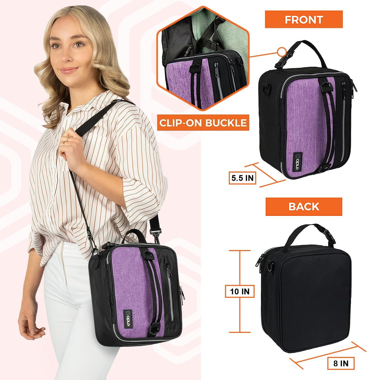 opux Insulated Lunch Box for Men Women Adult, Compact Lunch Bag for Kids Boy Girl Teen, Soft Lunch Cooler Bag for Work School, Leakproof Lunchbox Lunch Pail with Clip-on Buckle, Heather Purple