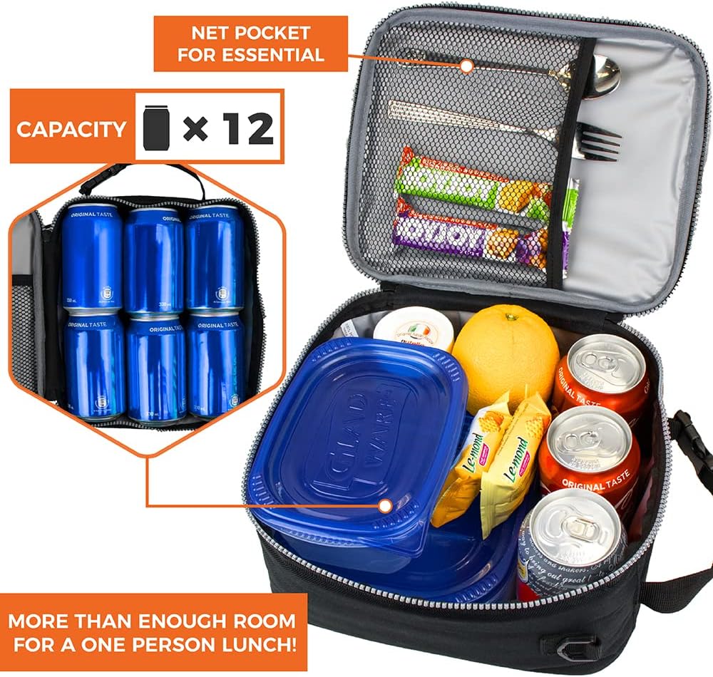 opux Insulated Lunch Box for Men Women Adult, Compact Lunch Bag for Kids Boy Girl Teen, Soft Lunch Cooler Bag for Work School, Leakproof Lunchbox Lunch Pail with Clip-on Buckle, Heather Gray
