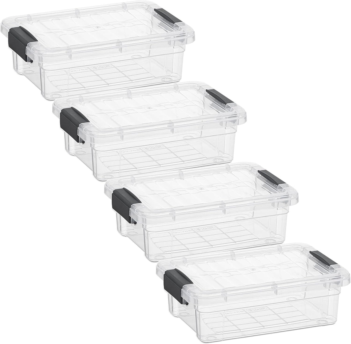 Superio Clear Storage Boxes with Lids, 1.27 Quart Plastic Container Bins for Organizing, Stackable Crates, BPA Free, Non Toxic, Odor Free, Organizers for Home, Office and Dorm, 4 Pack