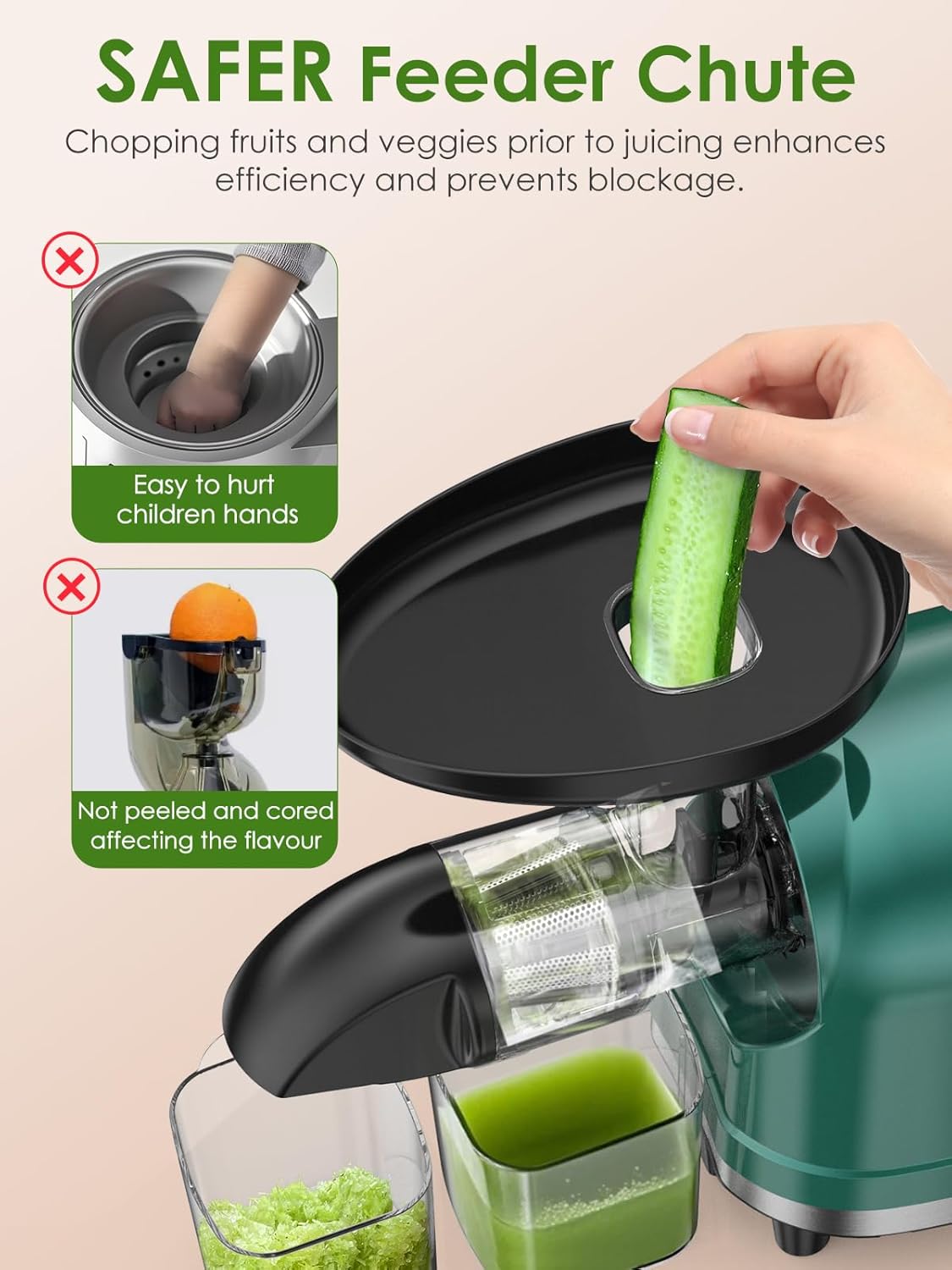Vegetable Juicer for Celery Wheatgrass Spinach Ginger, Fruit Juicer Machines Slow Masticating Cold Press Juice Extractor Pulp Separated, Quiet Motor, Dishwasher Safe, Easy To Clean, BPA Free