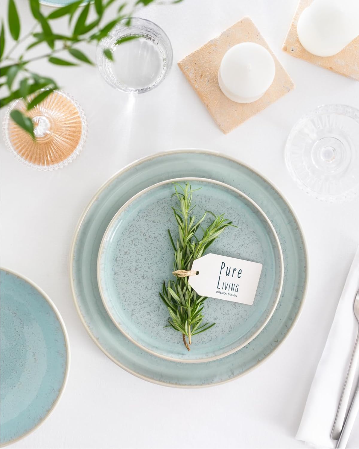 12 Piece Dinnerware Sets for 4 - Modern Style Stoneware Dinnerware Set - Scratch Resistant, Dishwasher, Microwave Safe Plates and Bowls Sets Ceramic, Bowl and Plate Set - Beige and Light Blue…