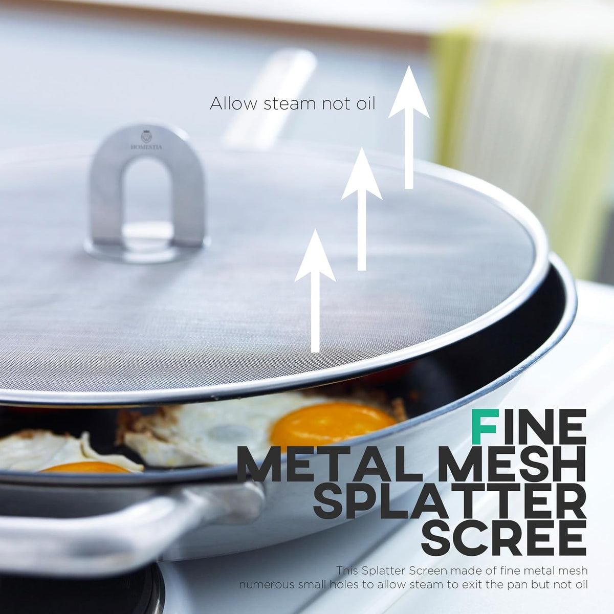 Homestia Splatter Screen for Kitchen, Stainless Steel Fine Mesh Splatter Screen for Frying Pan, 10, 13 Inch Grease Splatter Guard with Fold Flat Knob (2 Pieces)