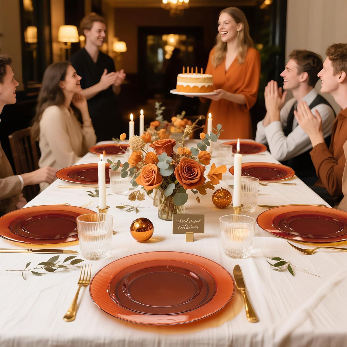 I00000 200 Pcs Clear Brown Plastic Plates - Elegant Disposable Plastic Party Plates Include 100 Dinner Plate 10’’ and 100 Dessert Plate 7’’ Perfect for Birthday, Party & Wedding