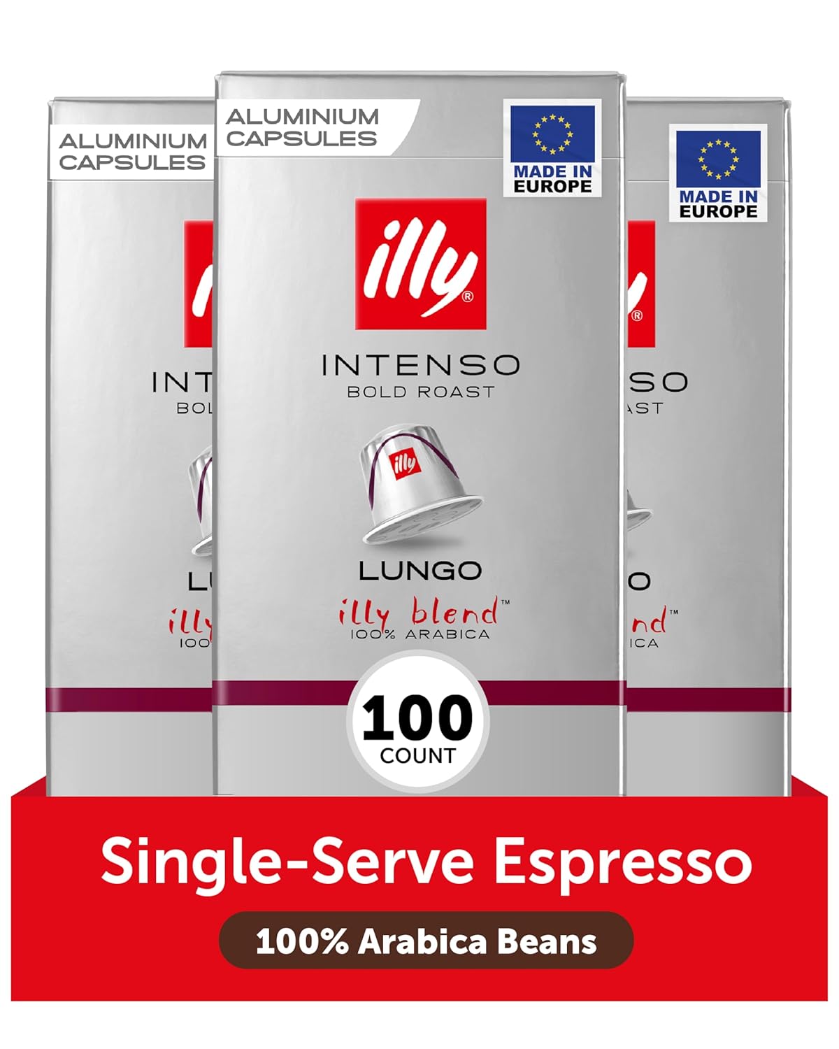 illy Aluminum Espresso Capsules - Compatible with Nespresso Machines - Intenso Lungo Roast Coffee - Bold & Full of Flavor-Notes of Cocoa and Dried Fruit-Single Serve Capsules - 10 Count (Pack of 10)