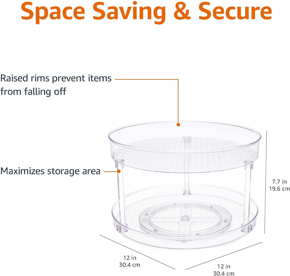 Amazon Basics 2 Tier Lazy Susan Turntable Organizer, 12" Diameter, Clear