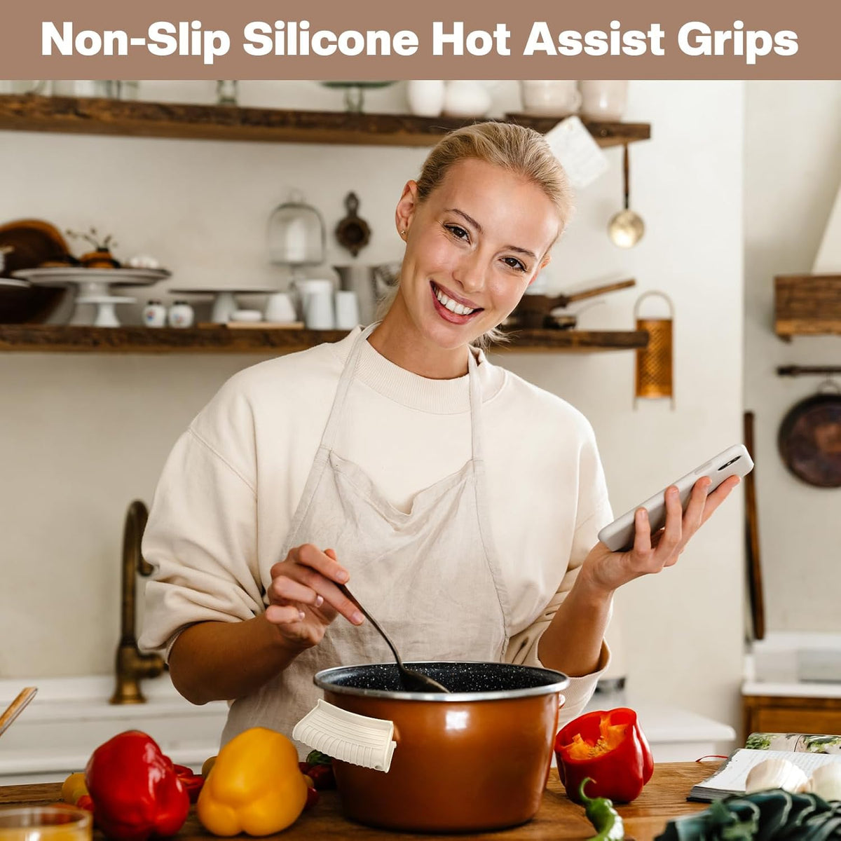 Patelai 4 Pcs Silicone Assist Hot Pan Handle Holder Pot Handle Covers for Cast Iron Skillets Holder Sleeve Nonslip Heat Resistant Pan Cover for Enameled Griddles Casserole Frying Cookware (Beige)