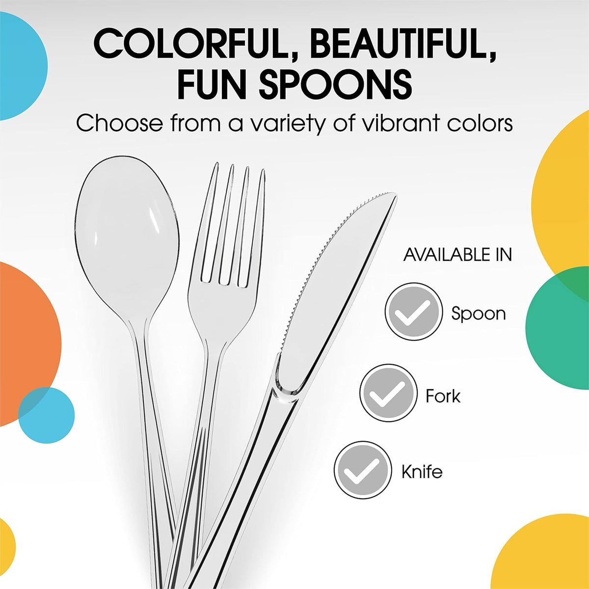 Party Solids Heavy Duty Plastic Spoons - 200 Pcs Clear Disposable Flatware